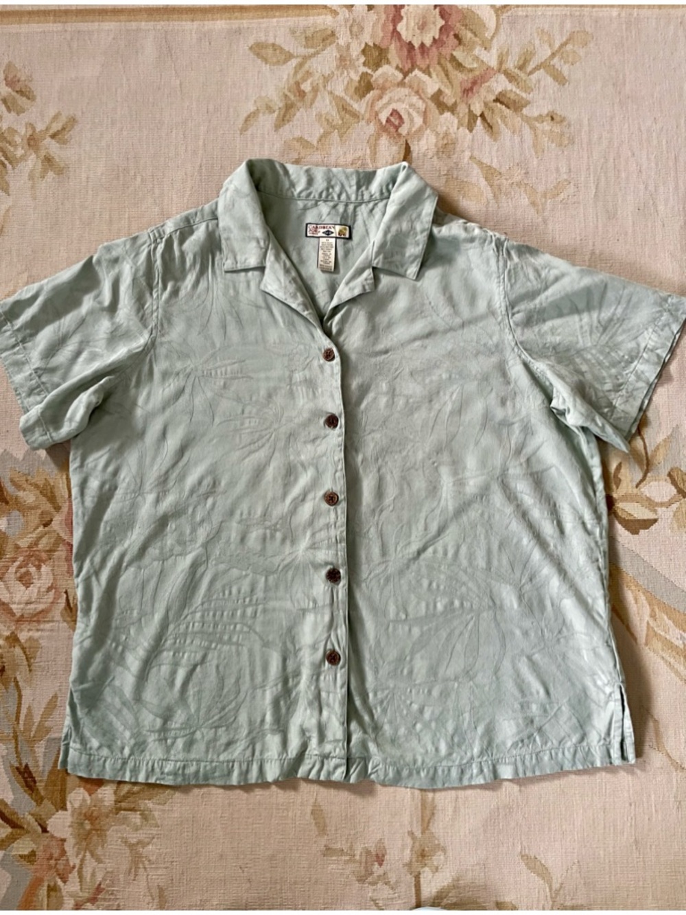 Caribbean Joe Sage Green Women's Blouse with Palm Logo - Picture 3 of 5
